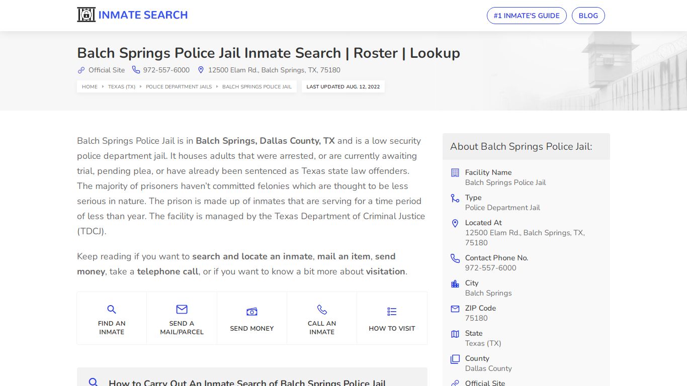 Balch Springs Police Jail Inmate Search | Roster | Lookup