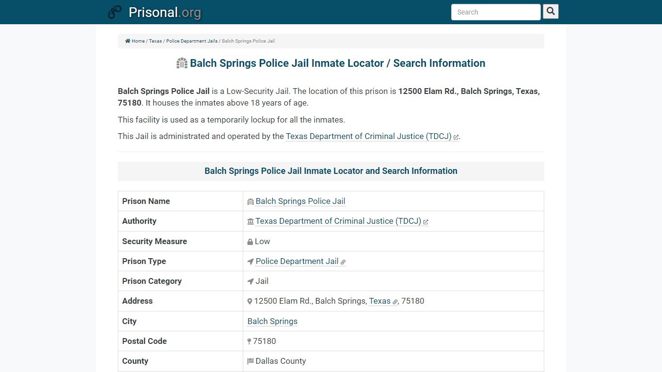 Balch Springs Police Jail-Inmate Locator/Search Info ...